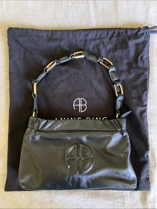 Anine Bing Handbags - Anine Bing Small Kate Shoulder Bag- Black Leather w/Gold Chain Accents